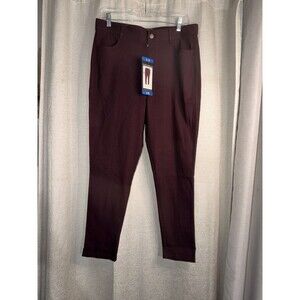 Mario Serrani Textured Pull On Pant Womens Large Burgundy Ankle